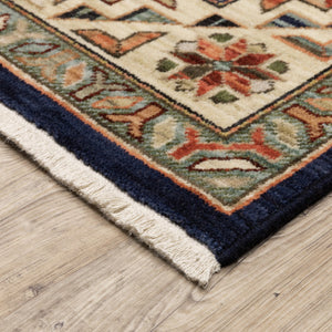 HomeRoots 6' Elegant Blue and Beige Oriental Power Loom Runner Rug for Timeless Style and Durability 6'7" x 9'6" 509237