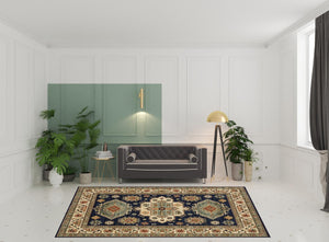 HomeRoots 6' Elegant Blue and Beige Oriental Power Loom Runner Rug for Timeless Style and Durability 7'10" x 10'10" 509238