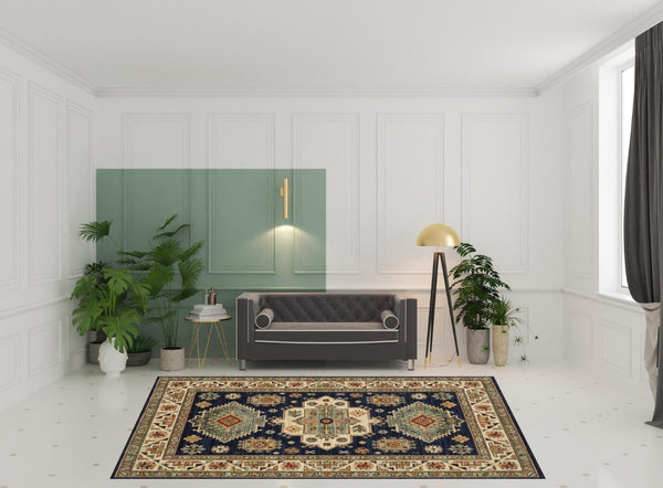 HomeRoots 6' Elegant Blue and Beige Oriental Power Loom Runner Rug for Timeless Style and Durability 7'10" x 10'10" 509238