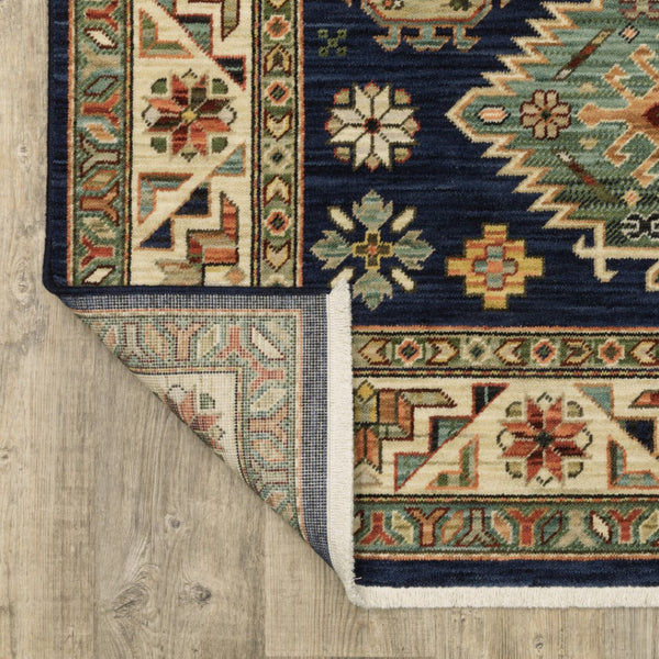 HomeRoots 6' Elegant Blue and Beige Oriental Power Loom Runner Rug for Timeless Style and Durability 7'10" x 10'10" 509238