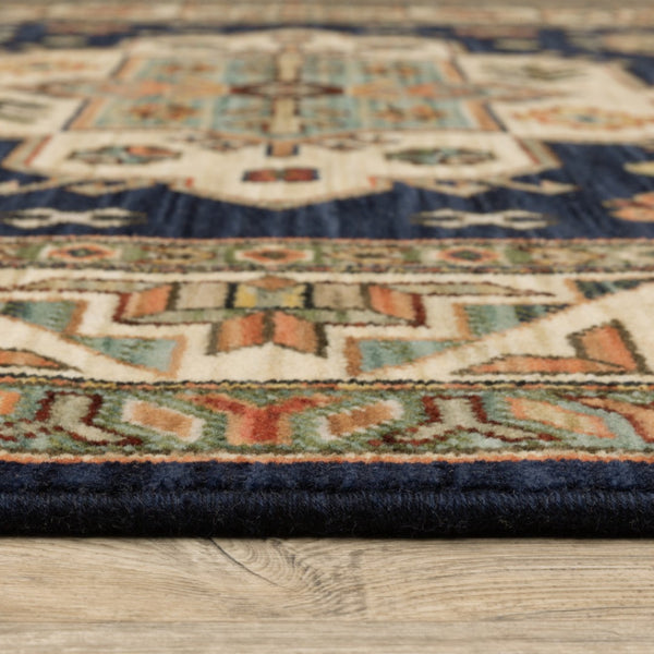 HomeRoots 6' Elegant Blue and Beige Oriental Power Loom Runner Rug for Timeless Style and Durability 7'10" x 10'10" 509238