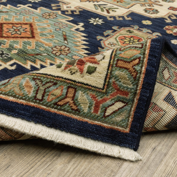 HomeRoots 6' Elegant Blue and Beige Oriental Power Loom Runner Rug for Timeless Style and Durability 7'10" x 10'10" 509238