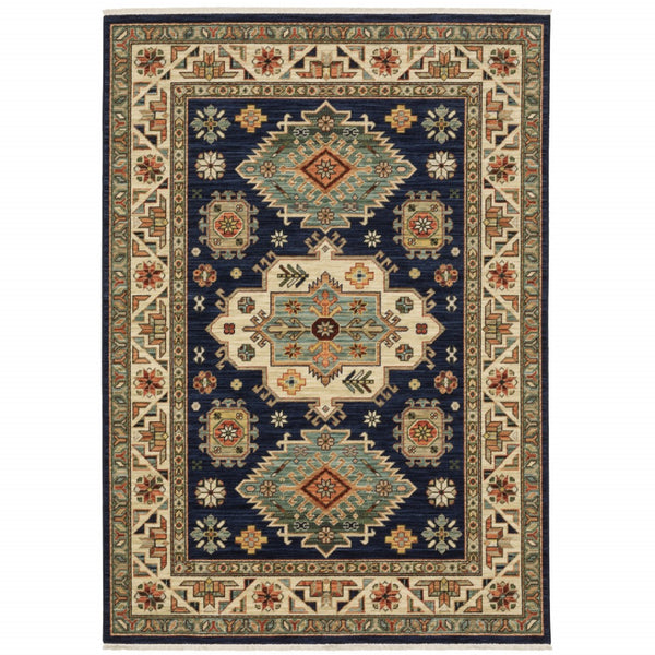 HomeRoots 6' Elegant Blue and Beige Oriental Power Loom Runner Rug for Timeless Style and Durability 9'10" x 12'10" 509239