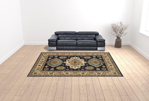 HomeRoots 6' Elegant Blue and Beige Oriental Power Loom Runner Rug for Timeless Style and Durability 9'10" x 12'10" 509239