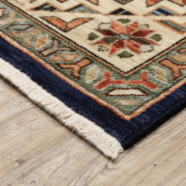 HomeRoots 6' Elegant Blue and Beige Oriental Power Loom Runner Rug for Timeless Style and Durability 9'10" x 12'10" 509239