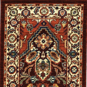 HomeRoots 2' Elegant Oriental Runner Rug in Vivid Red, Orange, Blue - Stain Resistant, Durable Design for Hallways 2' x 6' 509241