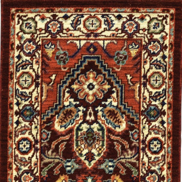 HomeRoots 2' Elegant Oriental Runner Rug in Vivid Red, Orange, Blue - Stain Resistant, Durable Design for Hallways 2' x 6' 509241