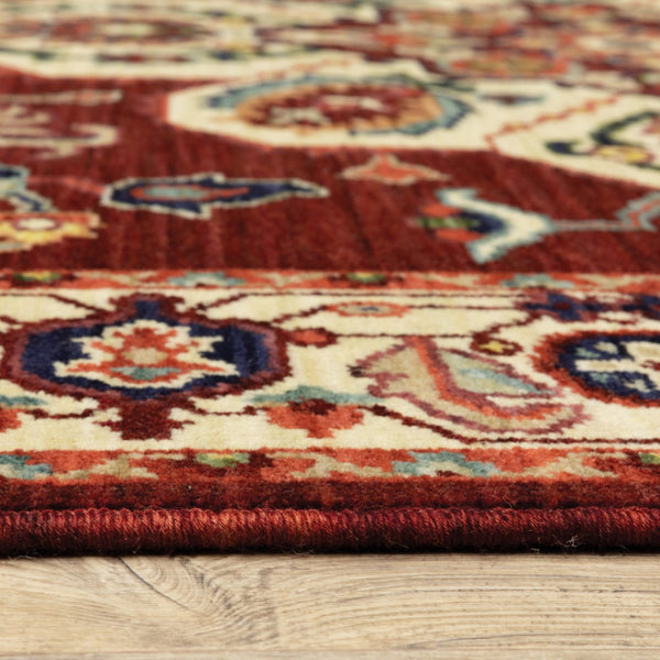 HomeRoots 2' Elegant Oriental Runner Rug in Vivid Red, Orange, Blue - Stain Resistant, Durable Design for Hallways 2' x 6' 509241