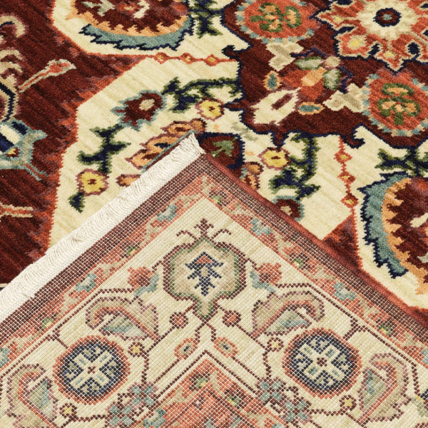 HomeRoots 2' Elegant Oriental Runner Rug in Vivid Red, Orange, Blue - Stain Resistant, Durable Design for Hallways 3' x 5' 509242