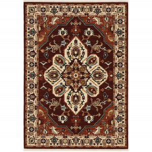HomeRoots 2' Elegant Oriental Runner Rug in Vivid Red, Orange, Blue - Stain Resistant, Durable Design for Hallways 5'3" x 7'6" 509243