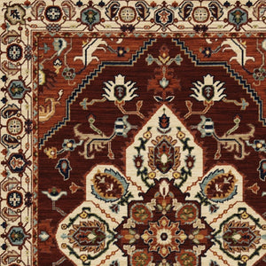 HomeRoots 2' Elegant Oriental Runner Rug in Vivid Red, Orange, Blue - Stain Resistant, Durable Design for Hallways 5'3" x 7'6" 509243