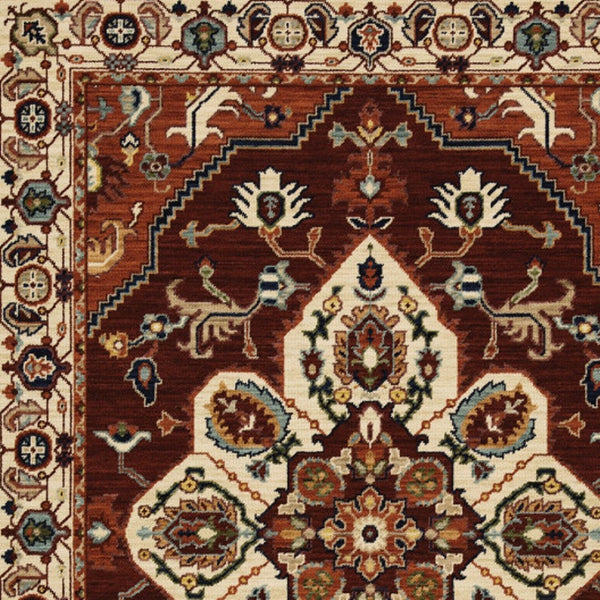 HomeRoots 2' Elegant Oriental Runner Rug in Vivid Red, Orange, Blue - Stain Resistant, Durable Design for Hallways 5'3" x 7'6" 509243
