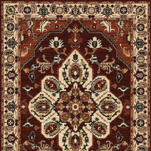 HomeRoots 2' Elegant Oriental Runner Rug in Vivid Red, Orange, Blue - Stain Resistant, Durable Design for Hallways 5'3" x 7'6" 509243