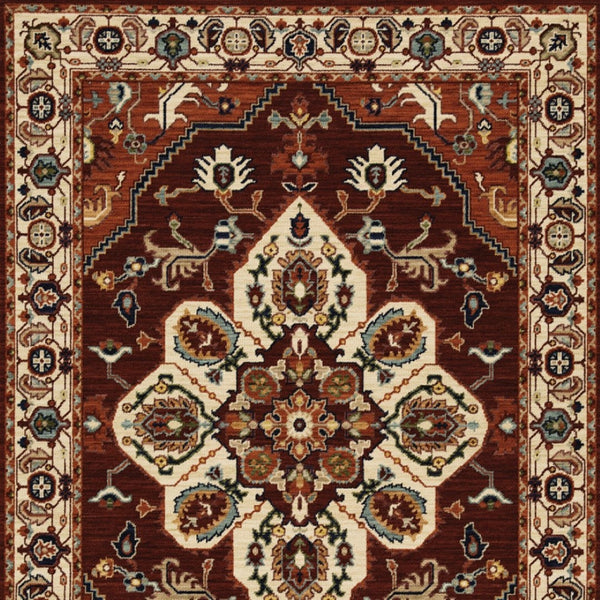 HomeRoots 2' Elegant Oriental Runner Rug in Vivid Red, Orange, Blue - Stain Resistant, Durable Design for Hallways 5'3" x 7'6" 509243