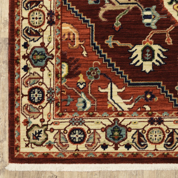 HomeRoots 2' Elegant Oriental Runner Rug in Vivid Red, Orange, Blue - Stain Resistant, Durable Design for Hallways 5'3" x 7'6" 509243