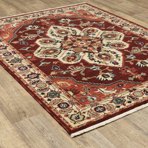 HomeRoots 2' Elegant Oriental Runner Rug in Vivid Red, Orange, Blue - Stain Resistant, Durable Design for Hallways 7' X 10' 509244