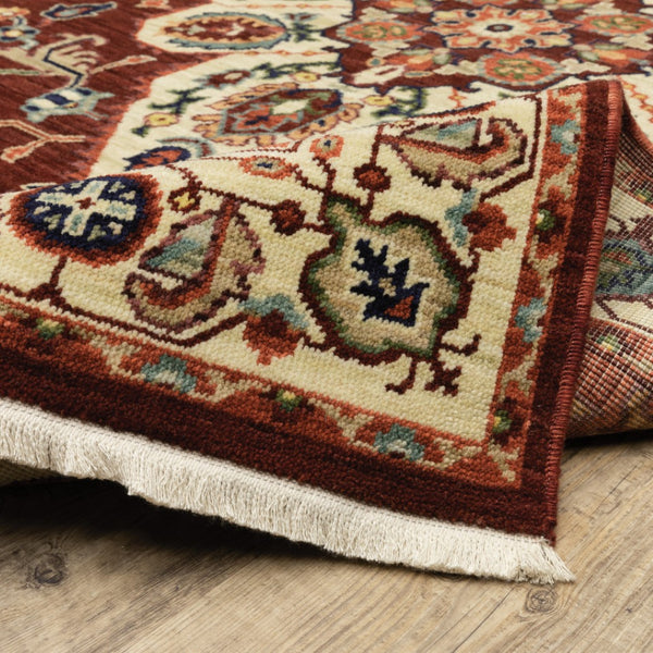 HomeRoots 2' Elegant Oriental Runner Rug in Vivid Red, Orange, Blue - Stain Resistant, Durable Design for Hallways 7' X 10' 509244