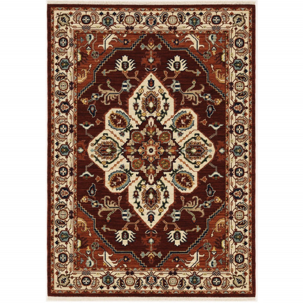 HomeRoots 2' Elegant Oriental Runner Rug in Vivid Red, Orange, Blue - Stain Resistant, Durable Design for Hallways 8' X 11' 509245