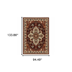 HomeRoots 2' Elegant Oriental Runner Rug in Vivid Red, Orange, Blue - Stain Resistant, Durable Design for Hallways 8' X 11' 509245