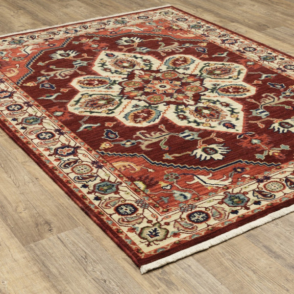 HomeRoots 2' Elegant Oriental Runner Rug in Vivid Red, Orange, Blue - Stain Resistant, Durable Design for Hallways 8' X 11' 509245