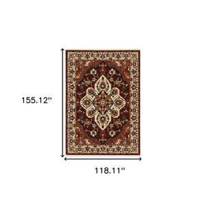 HomeRoots 2' Elegant Oriental Runner Rug in Vivid Red, Orange, Blue - Stain Resistant, Durable Design for Hallways 10' X 13' 509246