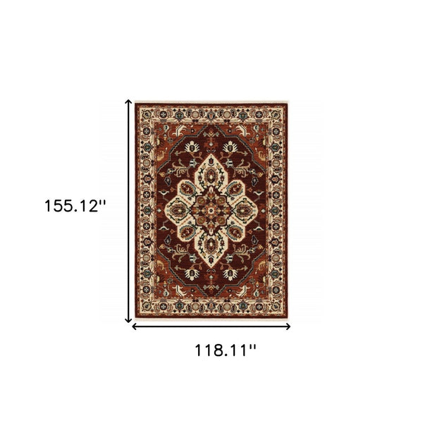 HomeRoots 2' Elegant Oriental Runner Rug in Vivid Red, Orange, Blue - Stain Resistant, Durable Design for Hallways 10' X 13' 509246