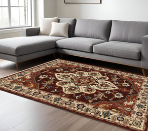 HomeRoots 2' Elegant Oriental Runner Rug in Vivid Red, Orange, Blue - Stain Resistant, Durable Design for Hallways 10' X 13' 509246