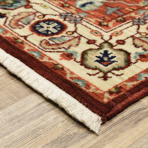 HomeRoots 2' Elegant Oriental Runner Rug in Vivid Red, Orange, Blue - Stain Resistant, Durable Design for Hallways 10' X 13' 509246
