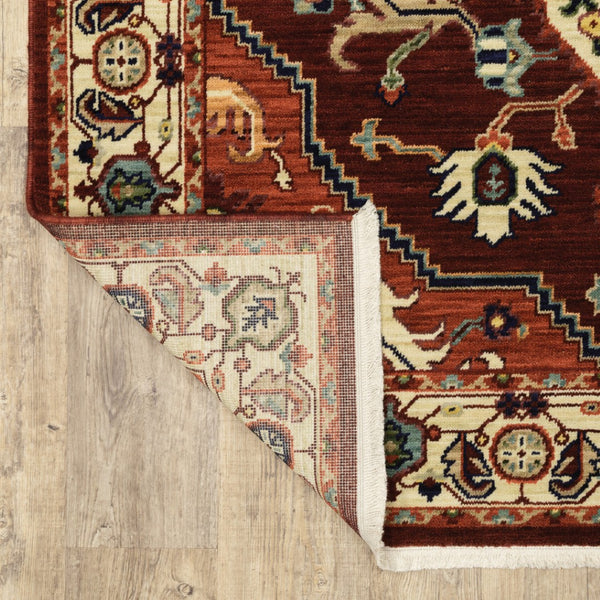 HomeRoots 2' Elegant Oriental Runner Rug in Vivid Red, Orange, Blue - Stain Resistant, Durable Design for Hallways 10' X 13' 509246