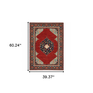 HomeRoots 6' Medallion Runner Rug in Red, Blue, and Black – Durable Wool-Nylon Blend for Timeless Style 3' X 5' 509249