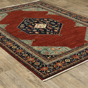 HomeRoots 6' Medallion Runner Rug in Red, Blue, and Black – Durable Wool-Nylon Blend for Timeless Style 3' X 5' 509249