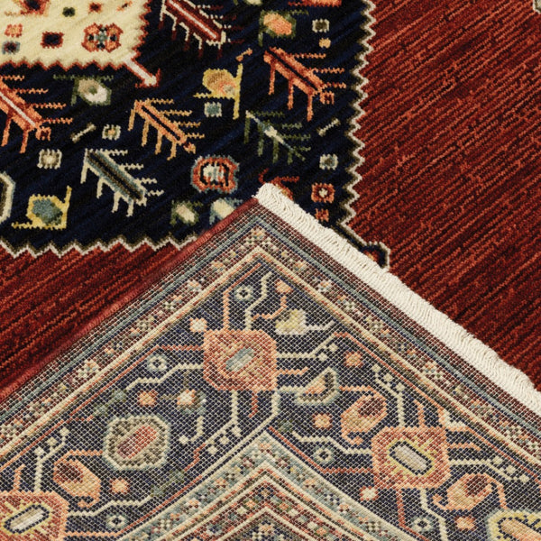 HomeRoots 6' Medallion Runner Rug in Red, Blue, and Black – Durable Wool-Nylon Blend for Timeless Style 3' X 5' 509249