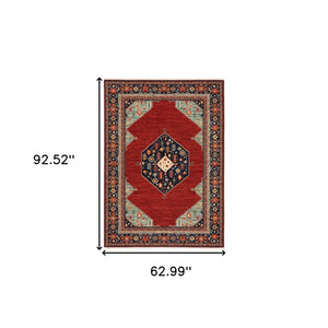 HomeRoots 6' Medallion Runner Rug in Red, Blue, and Black – Durable Wool-Nylon Blend for Timeless Style 5' X 8' 509250