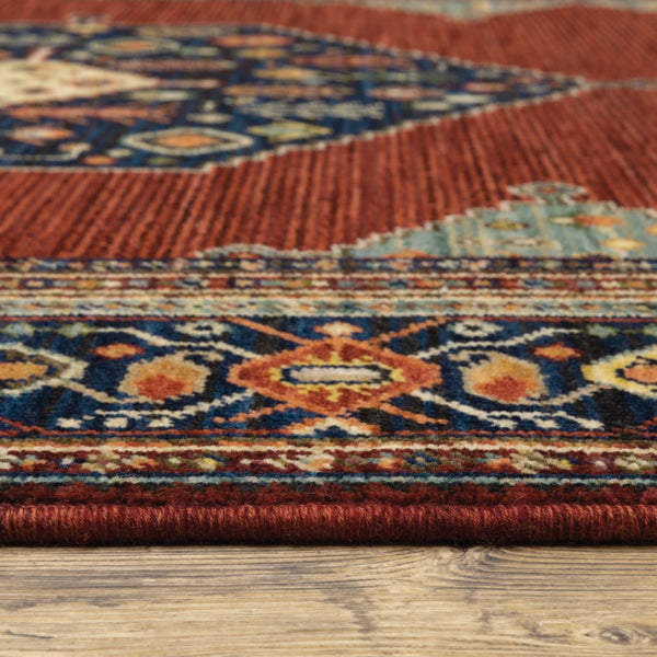 HomeRoots 6' Medallion Runner Rug in Red, Blue, and Black – Durable Wool-Nylon Blend for Timeless Style 5' X 8' 509250