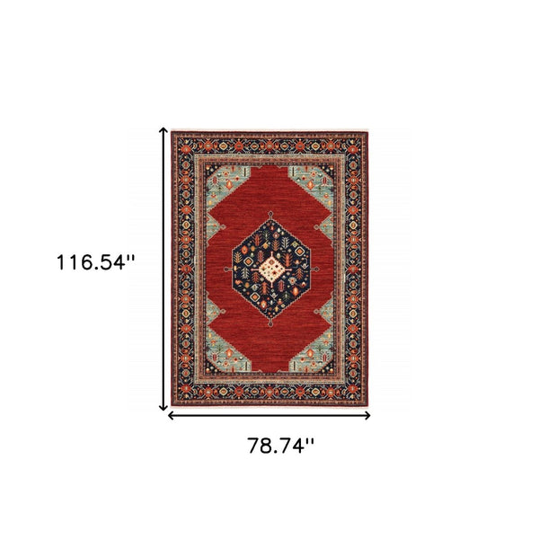 HomeRoots 6' Medallion Runner Rug in Red, Blue, and Black – Durable Wool-Nylon Blend for Timeless Style 7' X 10' 509251