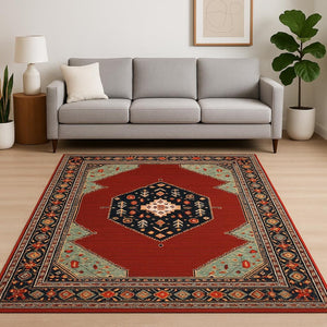 HomeRoots 6' Medallion Runner Rug in Red, Blue, and Black – Durable Wool-Nylon Blend for Timeless Style 8' X 11' 509252