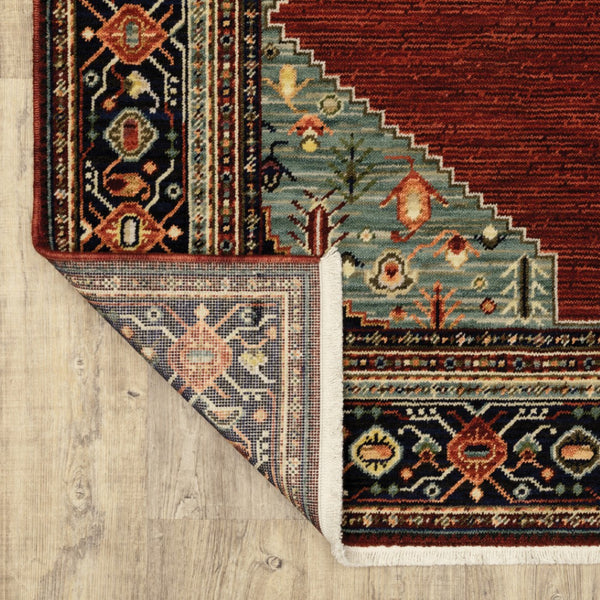 HomeRoots 6' Medallion Runner Rug in Red, Blue, and Black – Durable Wool-Nylon Blend for Timeless Style 8' X 11' 509252
