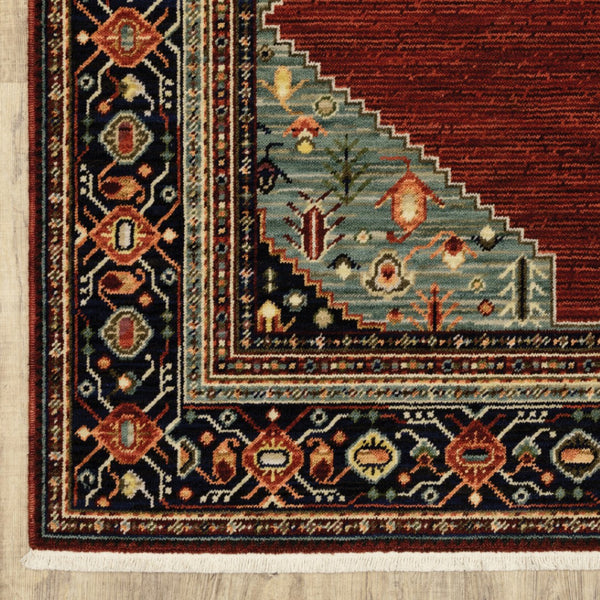 HomeRoots 6' Medallion Runner Rug in Red, Blue, and Black – Durable Wool-Nylon Blend for Timeless Style 8' X 11' 509252