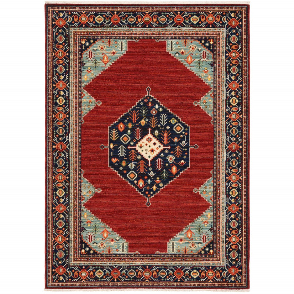 HomeRoots 6' Medallion Runner Rug in Red, Blue, and Black – Durable Wool-Nylon Blend for Timeless Style 10' X 13' 509253