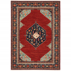 HomeRoots 6' Medallion Runner Rug in Red, Blue, and Black – Durable Wool-Nylon Blend for Timeless Style 10' X 13' 509253