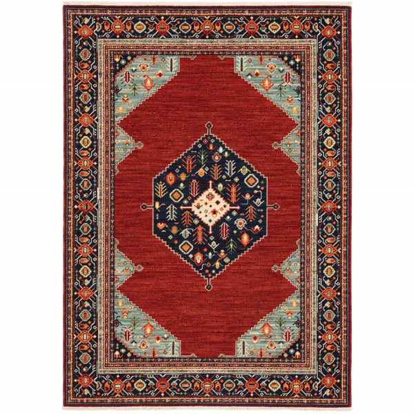 HomeRoots 6' Medallion Runner Rug in Red, Blue, and Black – Durable Wool-Nylon Blend for Timeless Style 10' X 13' 509253