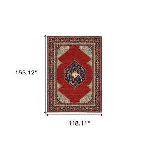 HomeRoots 6' Medallion Runner Rug in Red, Blue, and Black – Durable Wool-Nylon Blend for Timeless Style 10' X 13' 509253