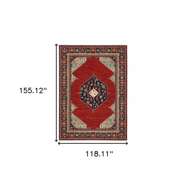 HomeRoots 6' Medallion Runner Rug in Red, Blue, and Black – Durable Wool-Nylon Blend for Timeless Style 10' X 13' 509253