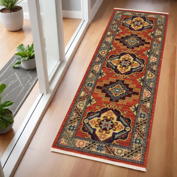 HomeRoots 2' Elegant Oriental Runner Rug with Fringe - Stain Resistant, Durable, and Colorfast for Busy Homes 2' x 6' 509255