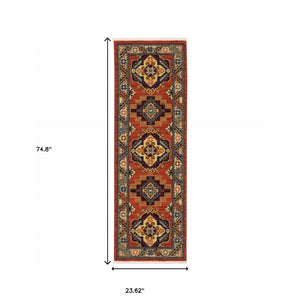 HomeRoots 2' Elegant Oriental Runner Rug with Fringe - Stain Resistant, Durable, and Colorfast for Busy Homes 2' x 6' 509255