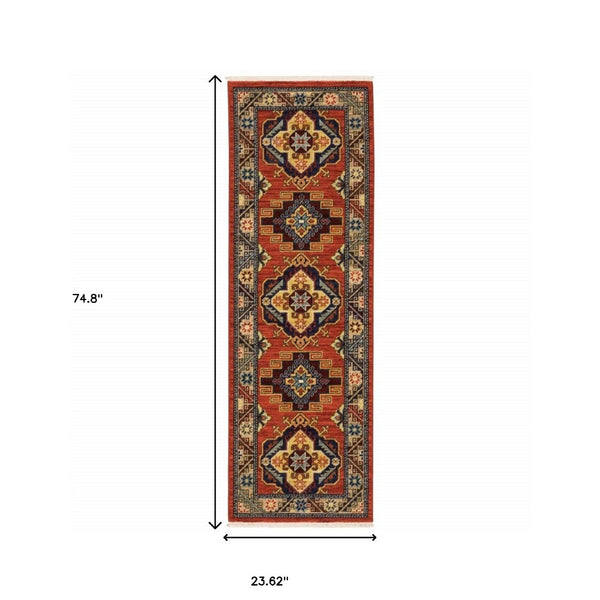 HomeRoots 2' Elegant Oriental Runner Rug with Fringe - Stain Resistant, Durable, and Colorfast for Busy Homes 2' x 6' 509255
