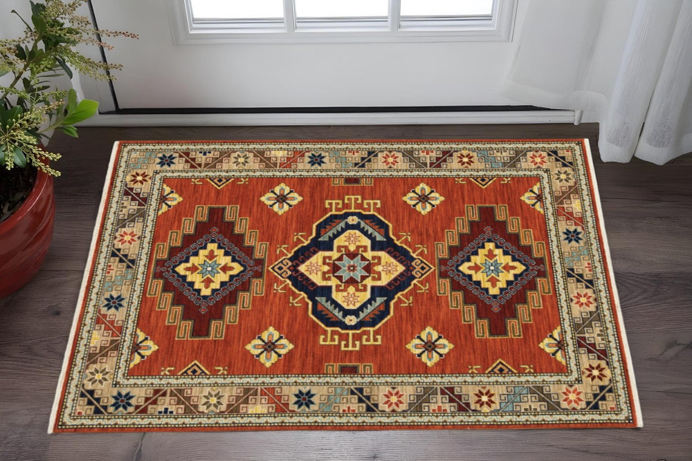 HomeRoots 2' Elegant Oriental Runner Rug with Fringe - Stain Resistant, Durable, and Colorfast for Busy Homes 3' X 5' 509256