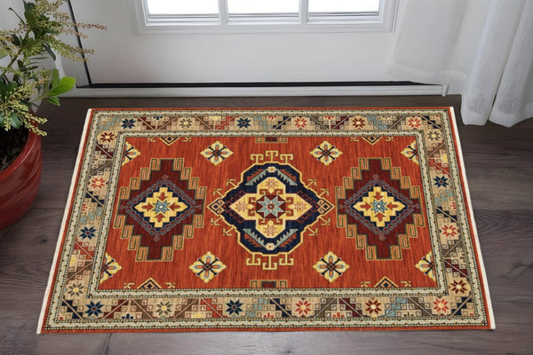 HomeRoots 2' Elegant Oriental Runner Rug with Fringe - Stain Resistant, Durable, and Colorfast for Busy Homes 3' X 5' 509256