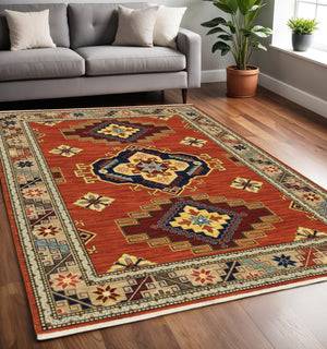 HomeRoots 2' Elegant Oriental Runner Rug with Fringe - Stain Resistant, Durable, and Colorfast for Busy Homes 5' X 8' 509257