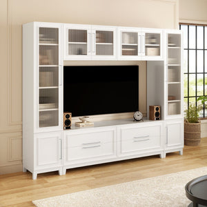 English Elm Vibe Haus Fluted Glass Wall Unit Tall Mdf Entertainment Console for Living Room N893S000011K